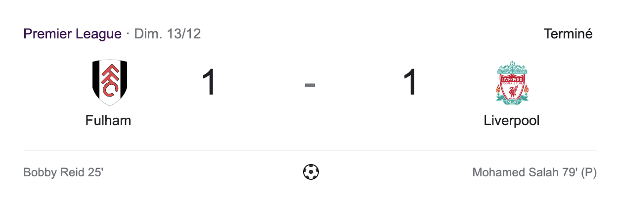Liverpool fait 1-1 contre Fulham